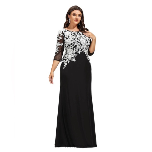 Aubrie Sheath/Column Boat Neck Floor Length Lace Chiffon Evening Dress w/Sequins - Picture 4 of 8